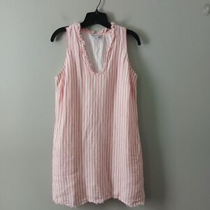 Tommy Bahama Size Small Cabana Stripe Sleeveless Shift Dress Linen‎ Cotton Lined